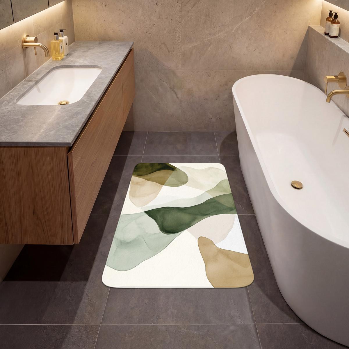 BADEMATTE Japandi - Abstrakt - Grün 60x90 cm - Grün, Textil (60/90cm) - OnlyWow