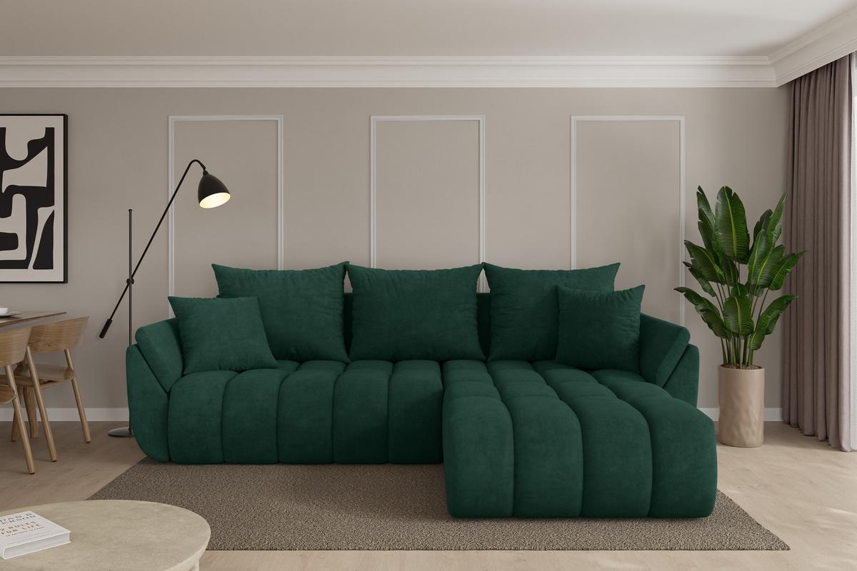 ECKSOFA mit Schlaffunktion Ottomane Rechts TOKO-L-v1 277x194x86 Grün Velours - Schwarz/Grün, Holzwerkstoff/Kunststoff (277/194cm) - ALTDECOR