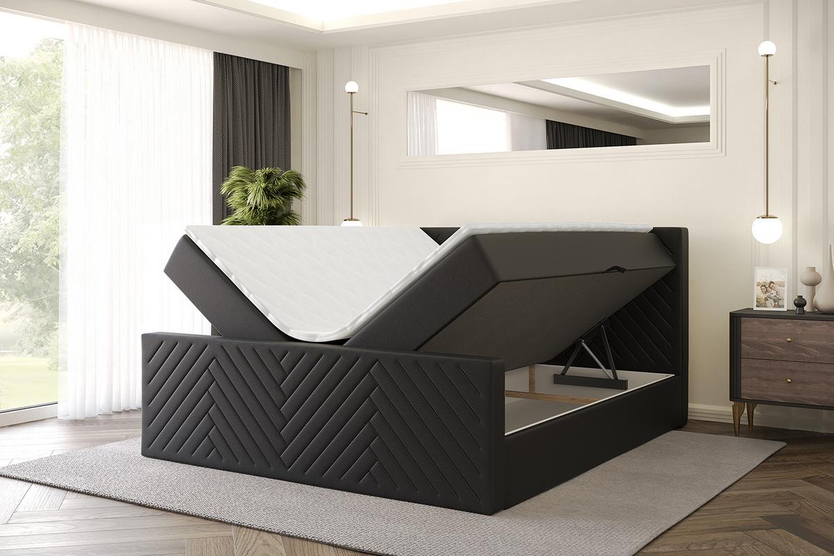 BOXBETT mit Matratze H4 und Lattenrost - VEXA-Z - 120x200 - Schwarz Kunstleder - Schwarz, Holzwerkstoff (120/200cm) - ALTDECOR