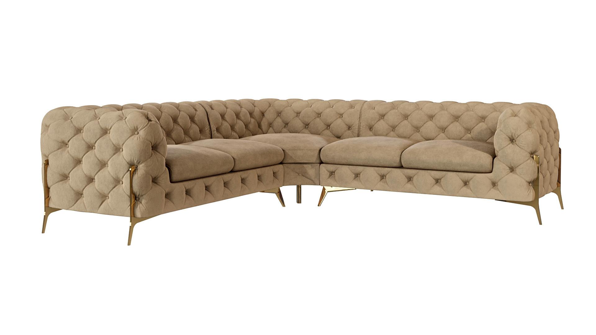 ECKSOFA Chesterfield Lexi Beige Samt - Beige/Goldfarben, Holz/Textil (264/264cm) - S-Style Möbel