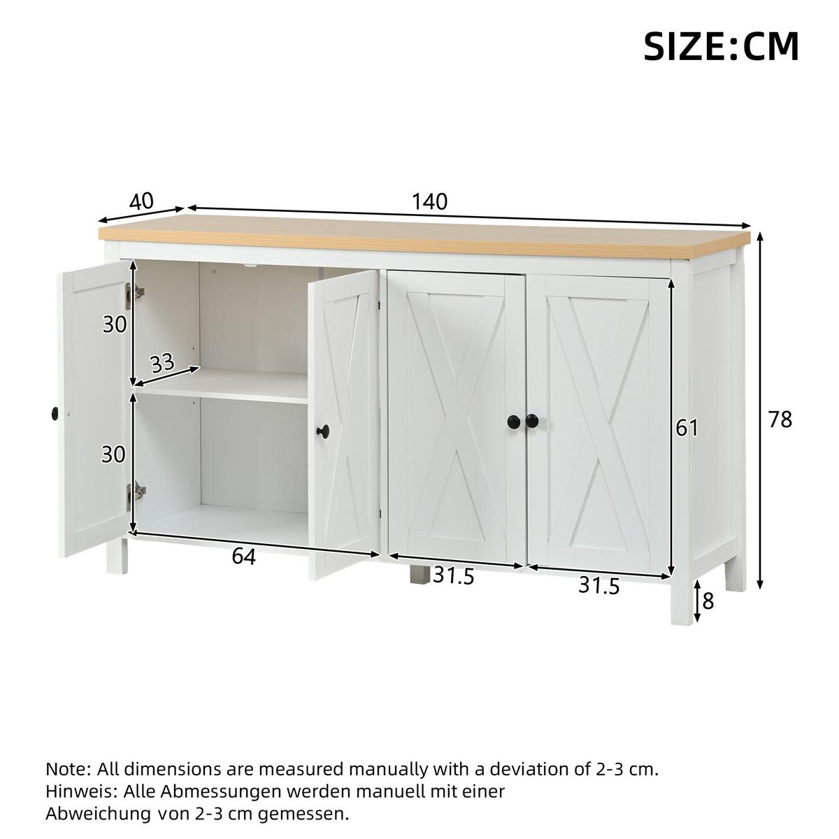 SIDEBOARD Weiß 4 Türen Multifunktional Schrank mit 2 Partitionen - Weiß, Holzwerkstoff (140/78/40cm) - Urban Meuble