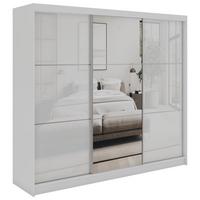 SCHWEBETÜRENSCHRANK mit Spiegel und Schubladen - WALENCJA - 240 - Weiß lacobel - Alufarben/Weiß, Holzwerkstoff/Metall (240/216/61cm) - MKS
