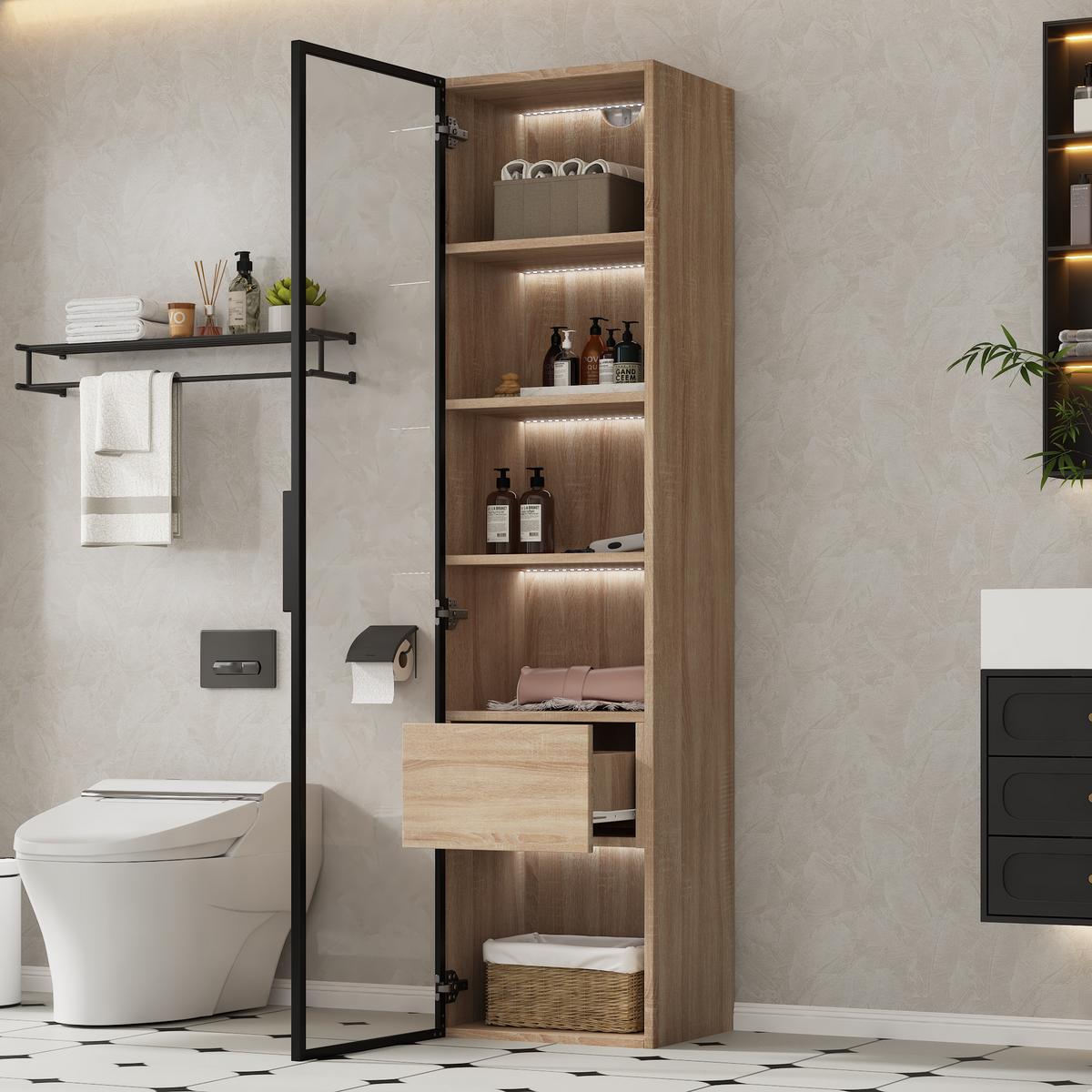 VITRINENSCHRANK in Holzoptik 40/34.5/165 cm - Braun, Glas/Holzwerkstoff (34/165/40cm) - Urban Meuble