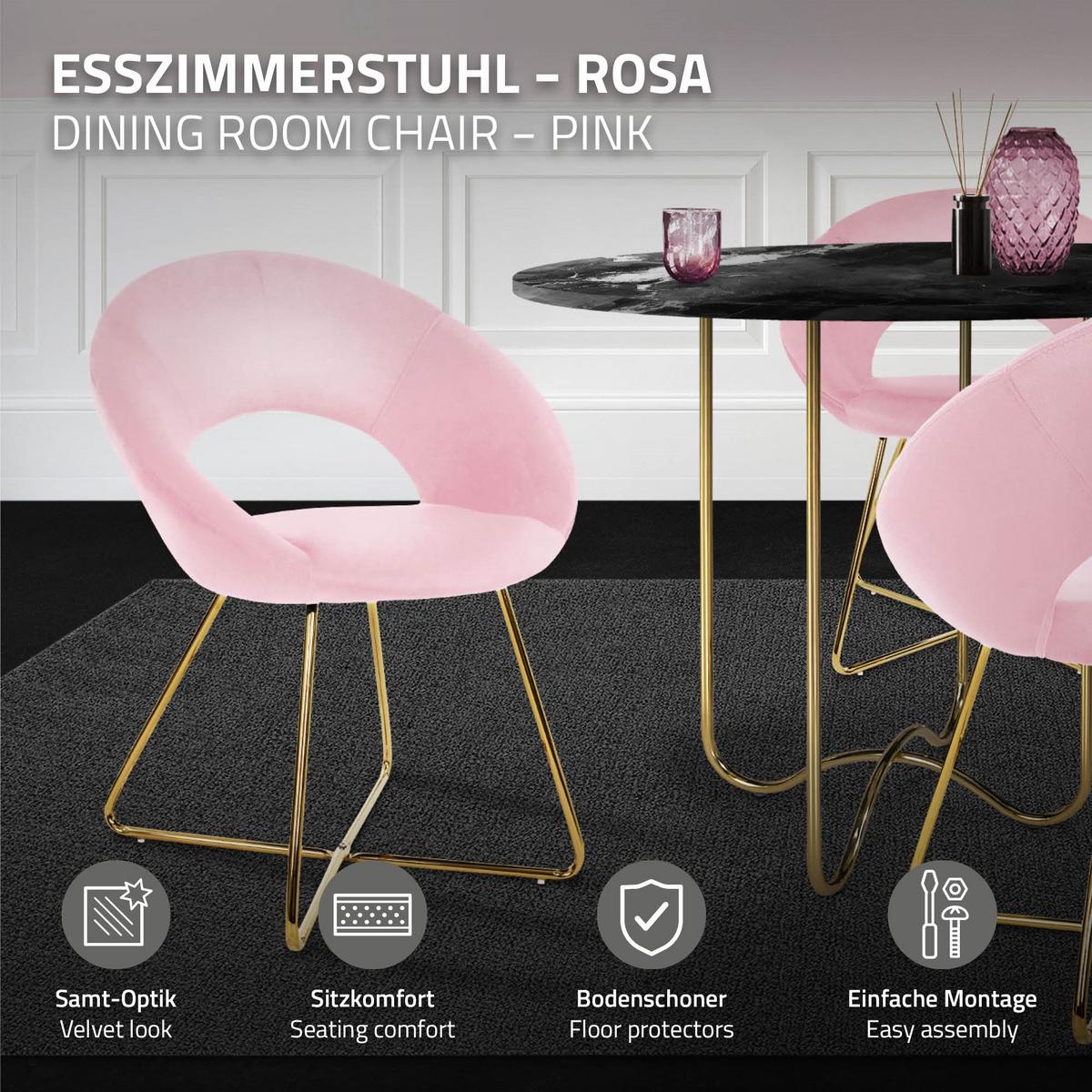 ESSZIMMERSTÜHLE 2er Set Rosa Samt - Pink/Goldfarben, Metall (53/77/64cm) - ML-DESIGN