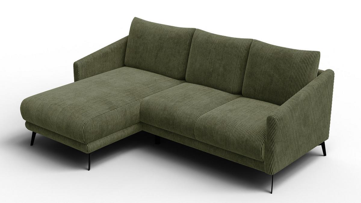ECKSOFA VILT 3-Sitzer, olive - Schwarz/Olivgrün, Holzwerkstoff/Textil (221/156cm) - Wozimo