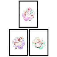 POSTER Set Mit 3 Kinder Tiere Einhorn Regenbogen A3 Rahmenlos - Klar, Papier (29.7/5/42cm) - Nacnic