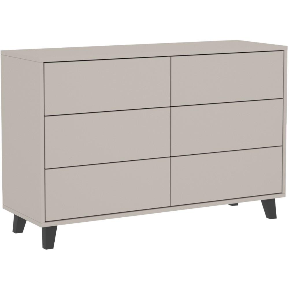 KOMMODE Home mit 6 Schubladen, 120 cm, ohne Griffe, Kaschmir - Kaschmir/Schwarz, Holzwerkstoff (120/80/40cm) - Beautysofa