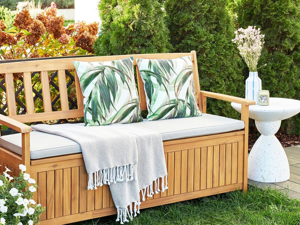 GARTENKISSEN 2er-Set Blattmotiv grün/weiß 45/45 cm Calderina - Grün, Textil (45/45cm) - Beliani