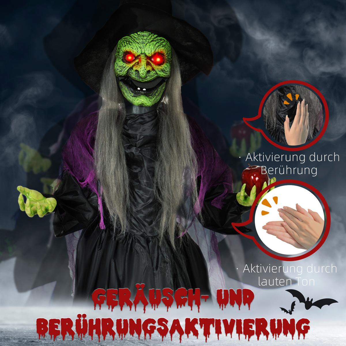 180CM Halloween Dekoration Halloween-Hexe mit LED-Lichter, Soundfunktion - Schwarz, Kunststoff (18/180/70cm) - HOMCOM