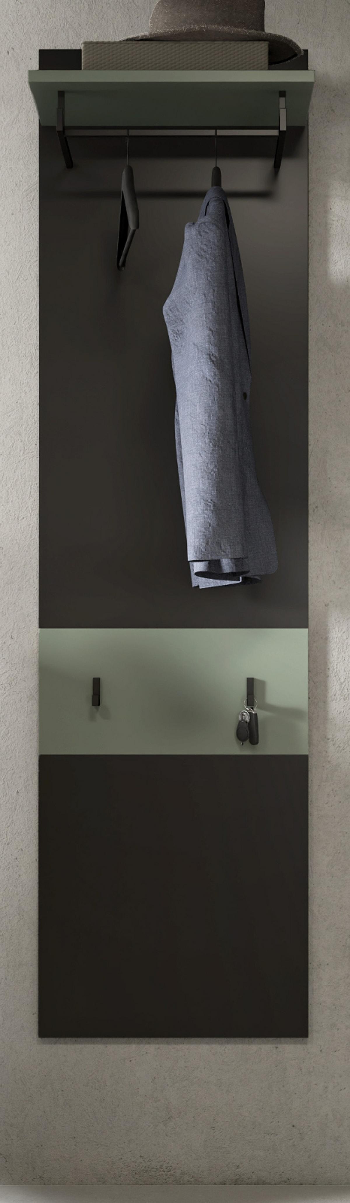 GARDEROBENPANEEL Grau und Salbei Grün, Wandgarderobe 45 x 165 cm mit Kleiderstange - Dunkelgrau/Salbeigrün, Holzwerkstoff (45/165/29cm) - Inn.Furn