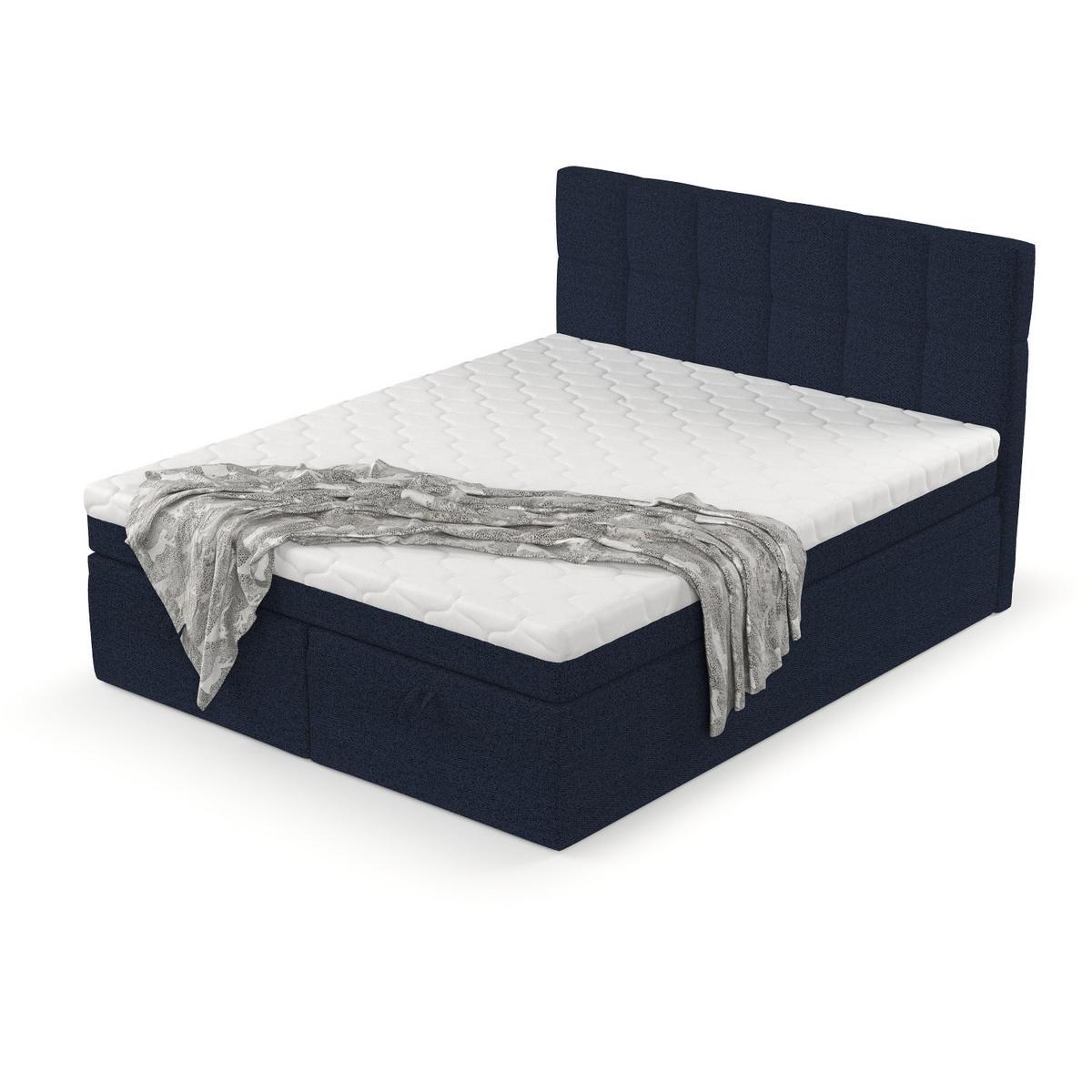 BOXBETT Elano 160/200 cm Marineblau im Riva Stoff - Schwarz/Dunkelblau, Holz/Holzwerkstoff (160/200cm) - AltaBeds