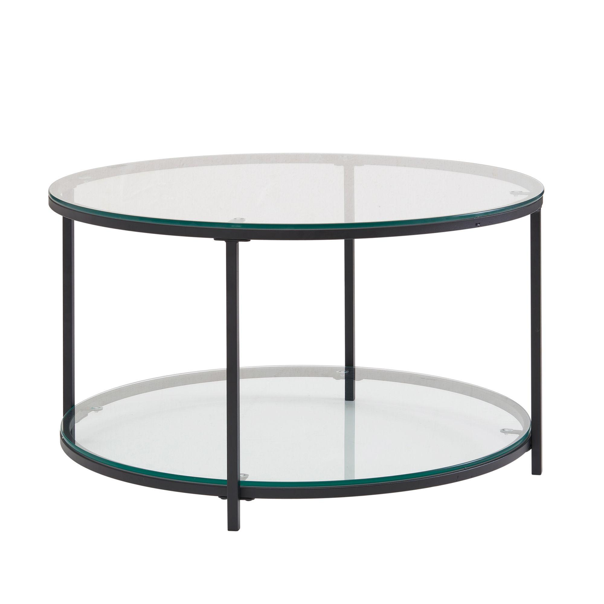COUCHTISCH Glas-Metall Mix mit zwei Ablagen in Marmoroptik, Transparent 80x80x45 cm - Transparent/Schwarz, Metall (80/80/45cm) - KADIMA DESIGN