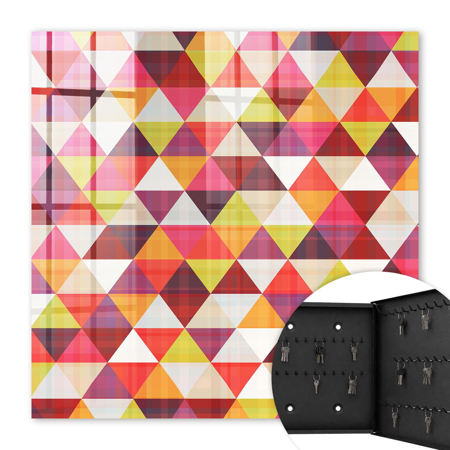 SCHLÜSSELBOX Schwarz 30x30 cm- Türöffnung nach rechts - Bunte Muster - Rot, Metall (30/30/5cm) - TULUP