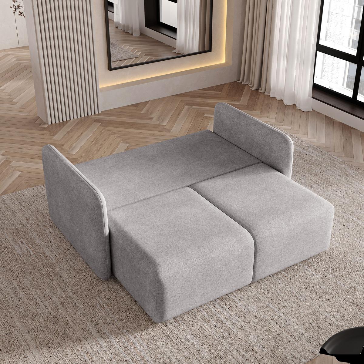 BETTSOFA SUVI II NV Hellgrau Geflochtener Stoff mit Schlaffunktion - Hellgrau, Textil (90/85/153cm) - MASSENO
