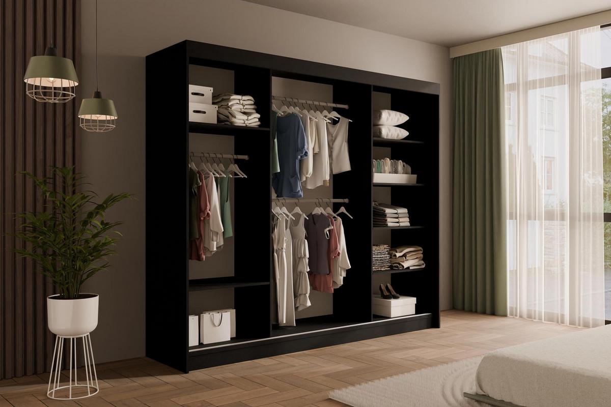KLEIDERSCHRANK PEKA - 250 cm - Schwarz - Schwarz, Holzwerkstoff (250/215/61cm) - ALTDECOR