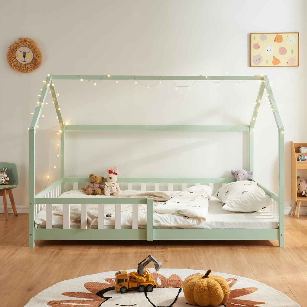 HAUSBETT Hesel - Mintgrün, Holz (120/200cm) - [en.casa]