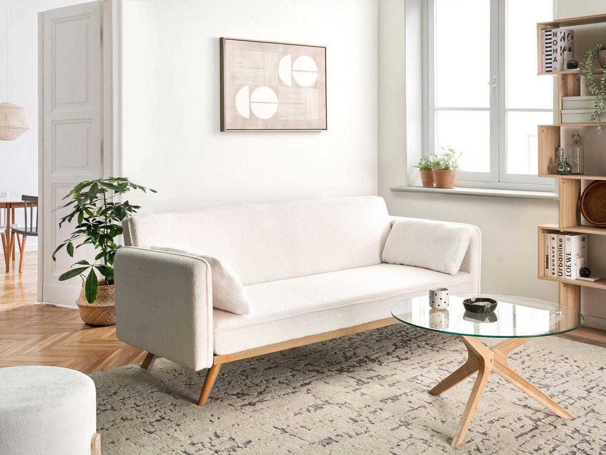 SCHLAFSOFA Bouclé Cremeweiß Asaa - Creme/Weiß, Textil (205/76/80cm) - Beliani