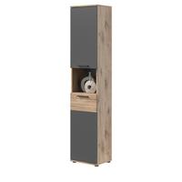 HOCHSCHRANK Eiche, grau 37 x 190 cm, Badschrank mit Soft-Close - Eichefarben/Schwarz, Holzwerkstoff/Kunststoff (37/190/34cm) - Inn.Furn