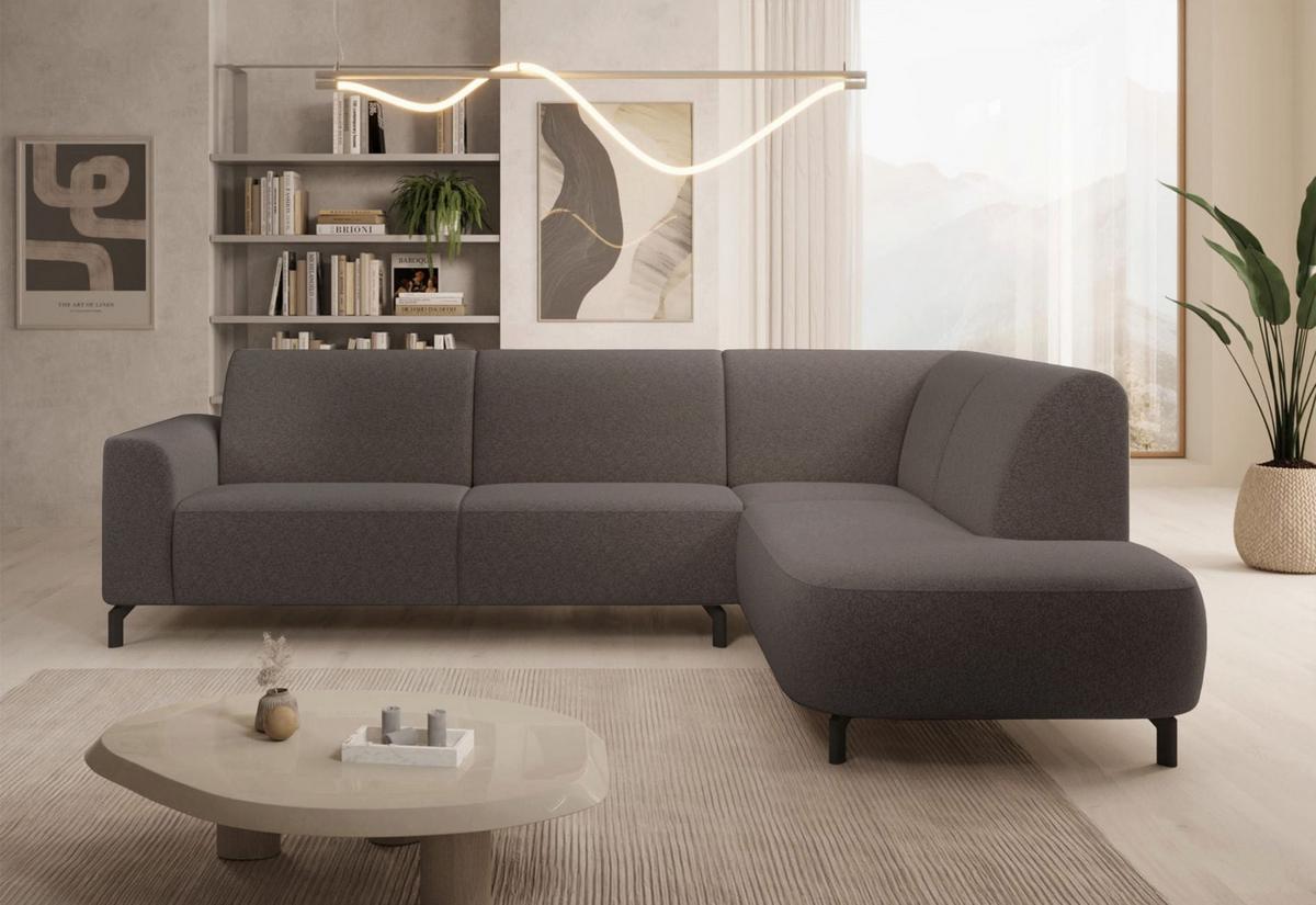 ECKSOFA Lununa Graubraun mit Armlehne, Bouclé, Ottomane rechts - Taupe/Schwarz, Textil/Metall (218/277cm) - Selsey