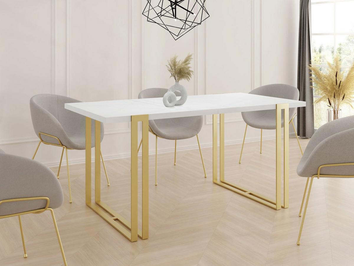 ESSTISCH Stella rechteckig ausziehbar, Weiß 120-220/80/76 cm - Goldfarben/Weiß, Holzwerkstoff/Metall (80/220/76cm) - WFL GROUP