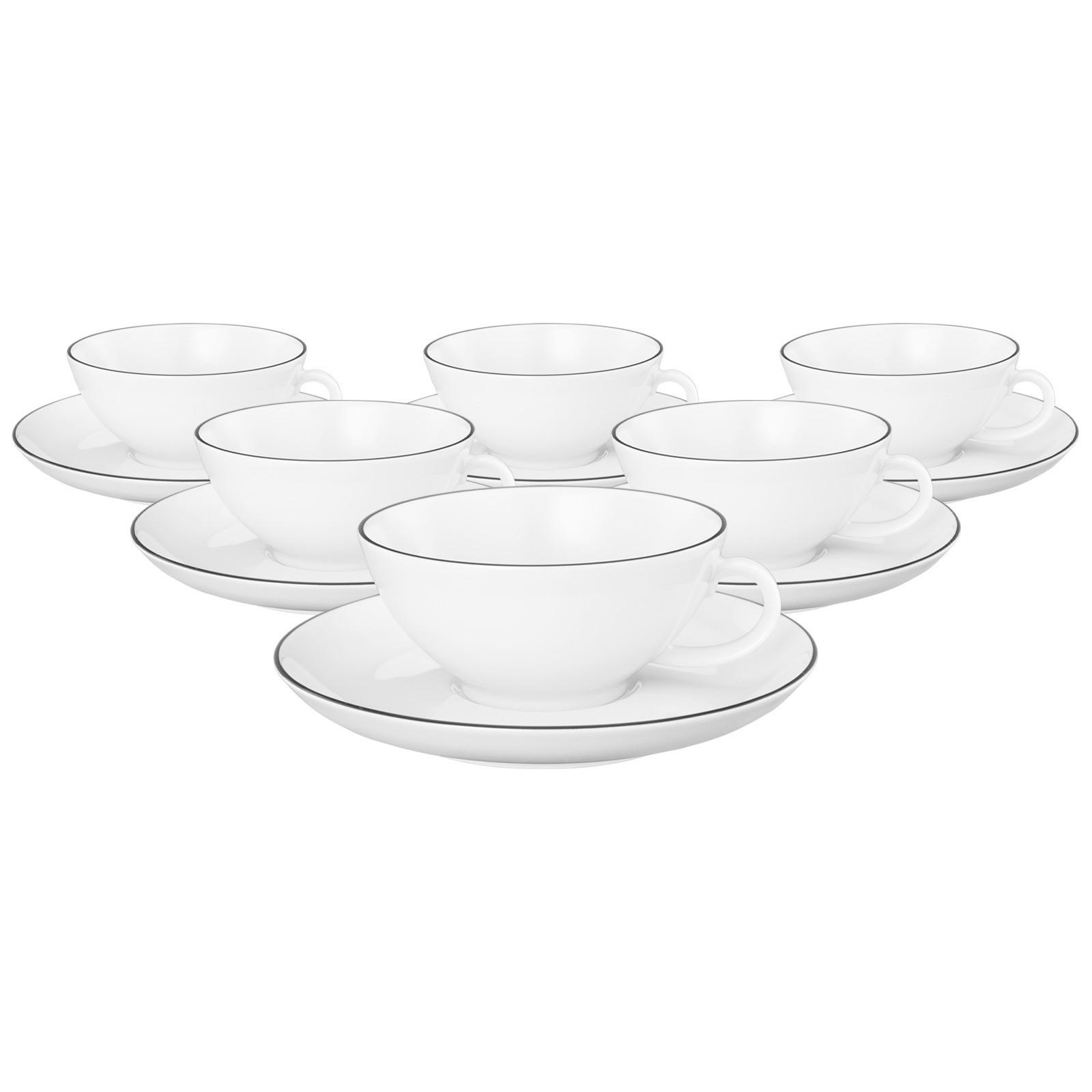 TEETASSEN MIT UNTERTASSEN Lido Black Line weiß 140 ml 6er Set - Weiß, Keramik (0.14L) - Seltmann Weiden