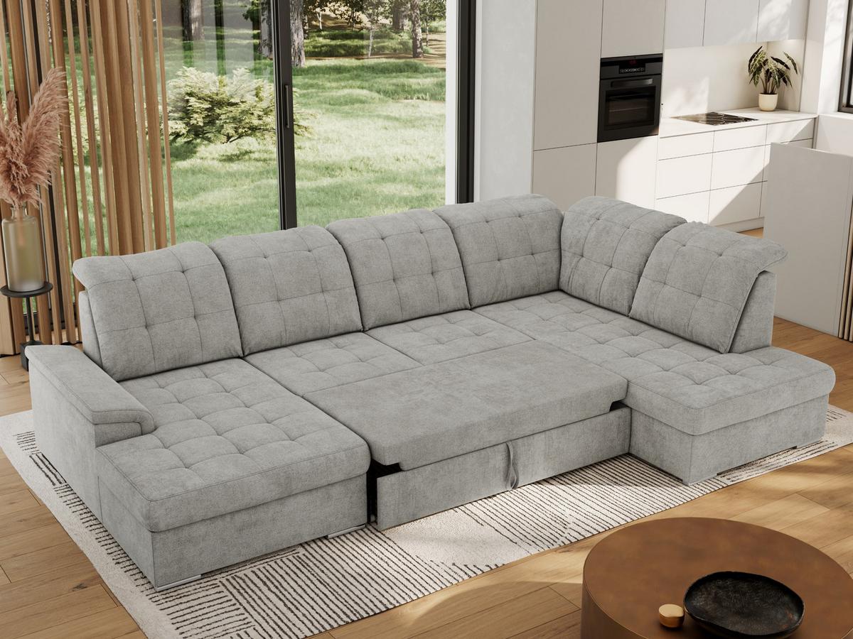 WOHNLANDSCHAFT MADRITO U - Hellgrau Struktur - Rechts - Silberfarben/Hellgrau, Textil/Metall (323/89/204cm) - MKS