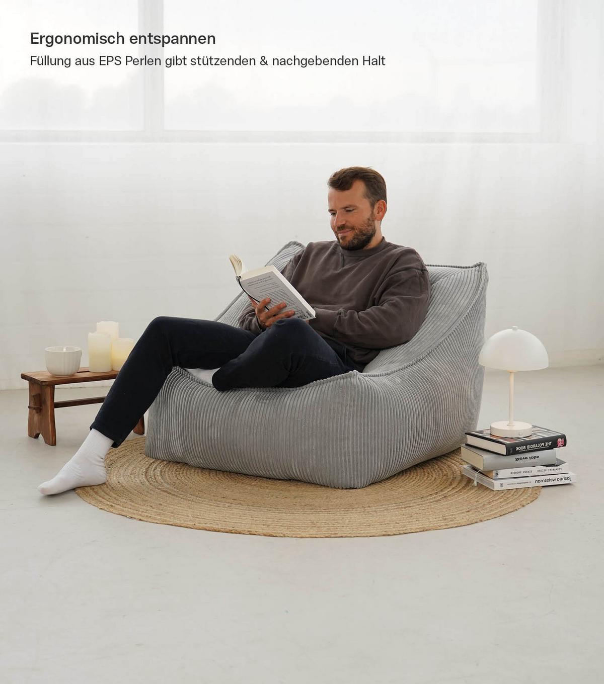 SITZSACK Cord Snug mit Hocker - Grau, Textil (80/60/83cm) - Mokebo