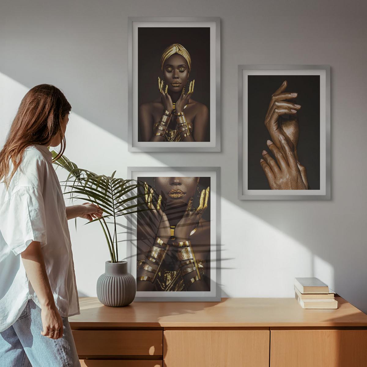 BILDER SET 3er Set - 40x60 cm Silberner Rahmen - Porträts afrikanischer Frauen - Silberfarben, Kunststoff (40/60cm) - TULUP