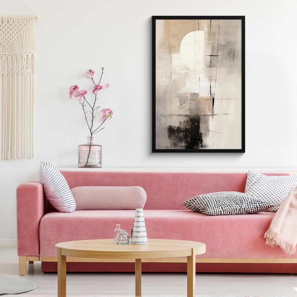 POSTER MIT RAHMENGERAHMTES BILD Abstrakt - Kunst - Grau 60x90 cm - Hellgrau, Papier (60/90cm) - MuchoWow
