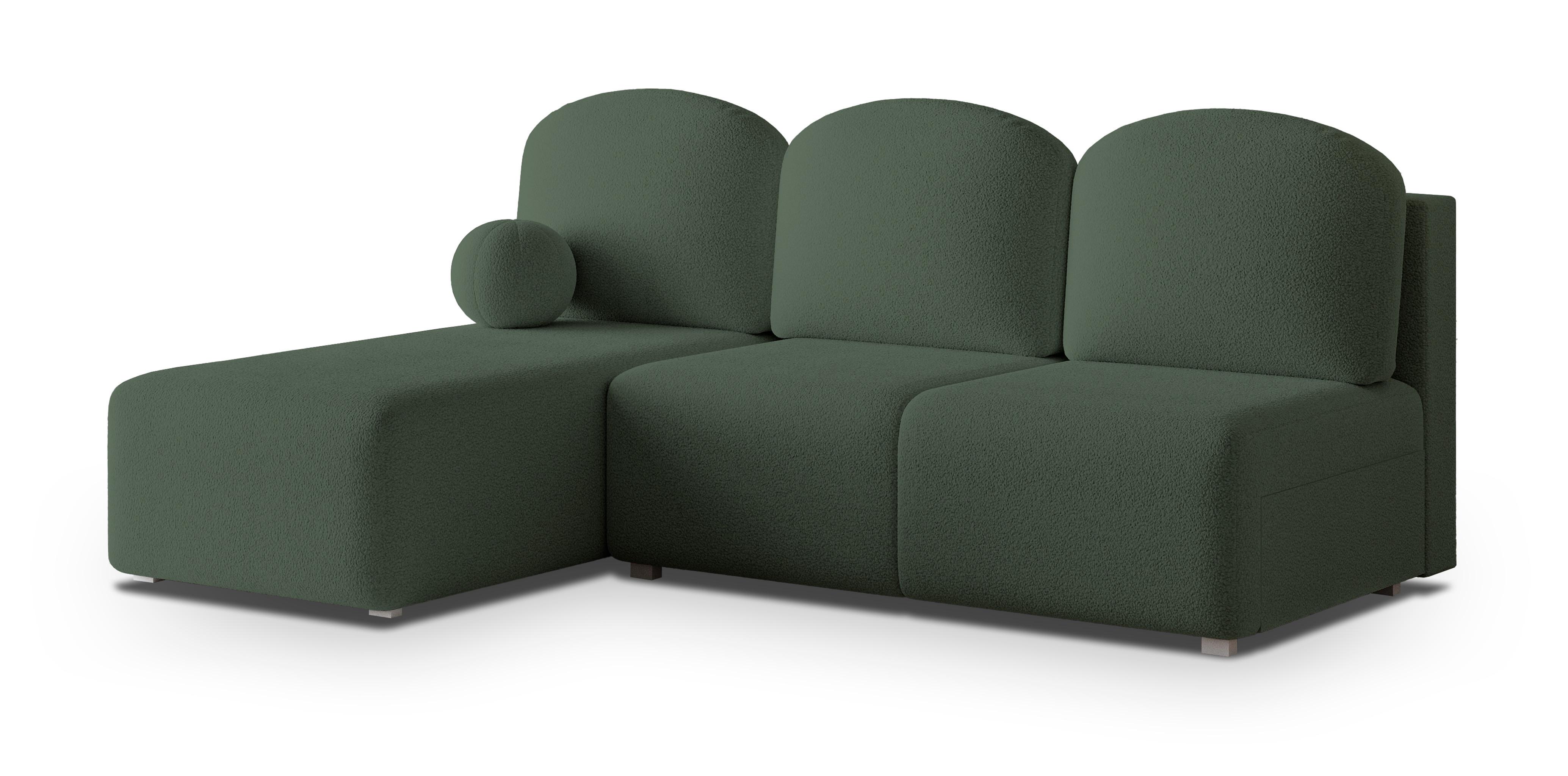 ECKSOFA TRAMA Grün Boucle-Stoff mit Schlaffunktion - Grün, Holz (200/143cm) - MASSENO