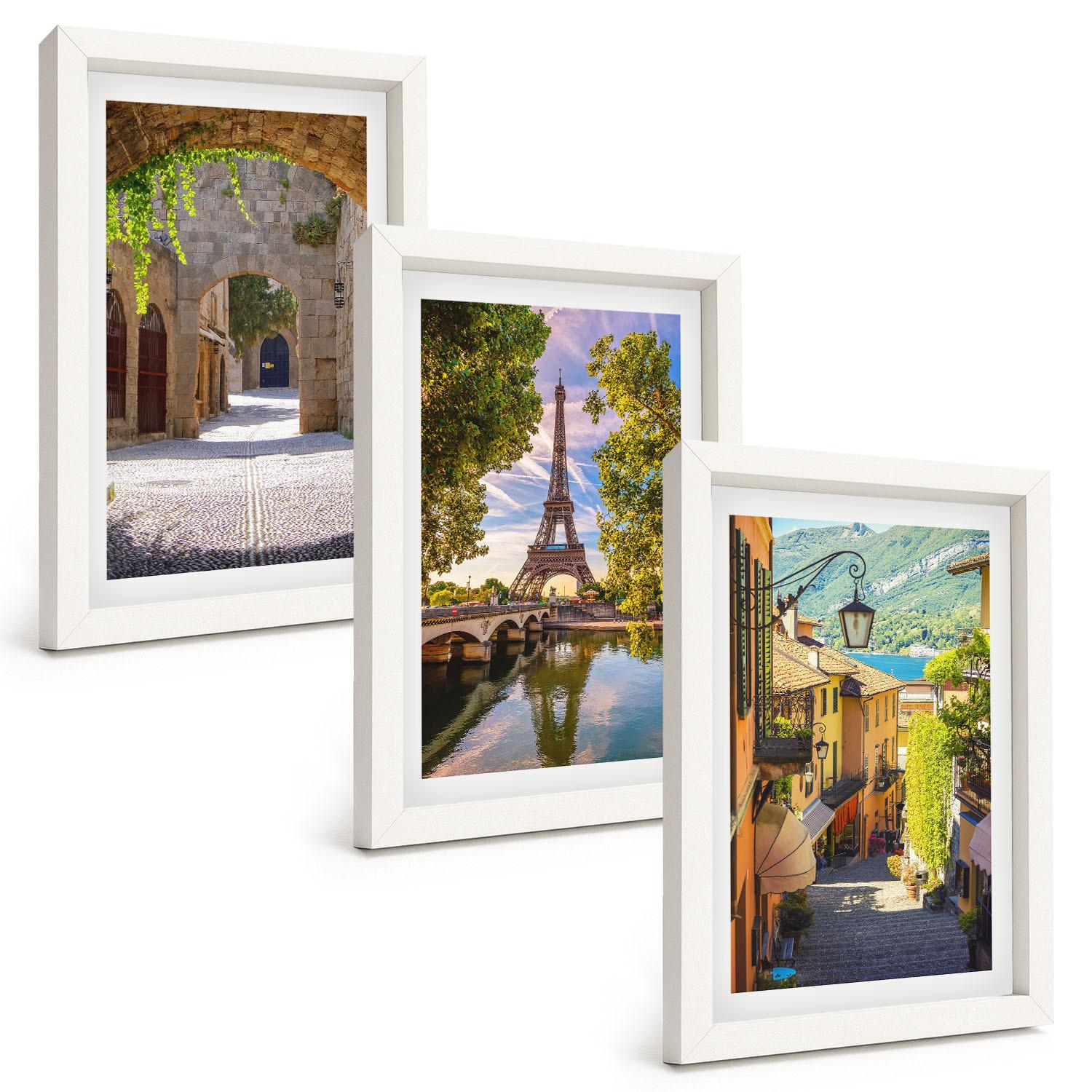 BILDER SET 3er Set - 20x30 cm Weißer Rahmen - Straßen der Eiffel-Architektur - Weiß, Kunststoff (20/30cm) - TULUP