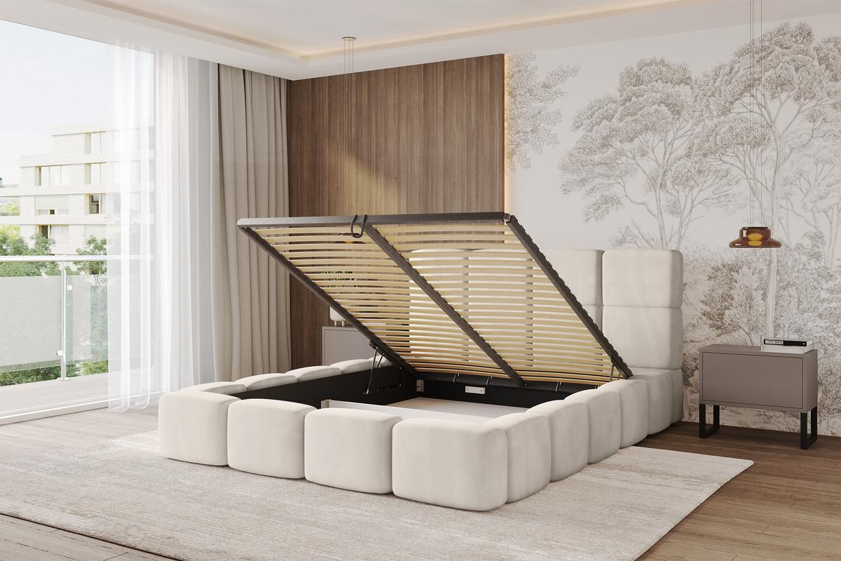 POLSTERBETT mit Bettkasten und Lattenrost, Bett mit Kopfteil, Boxbett ohne Matratze, Doppelbett mit Stauraum - NATA 120x200 Beige - Beige, Holzwerkstoff/Textil (120/200cm) - ALTDECOR