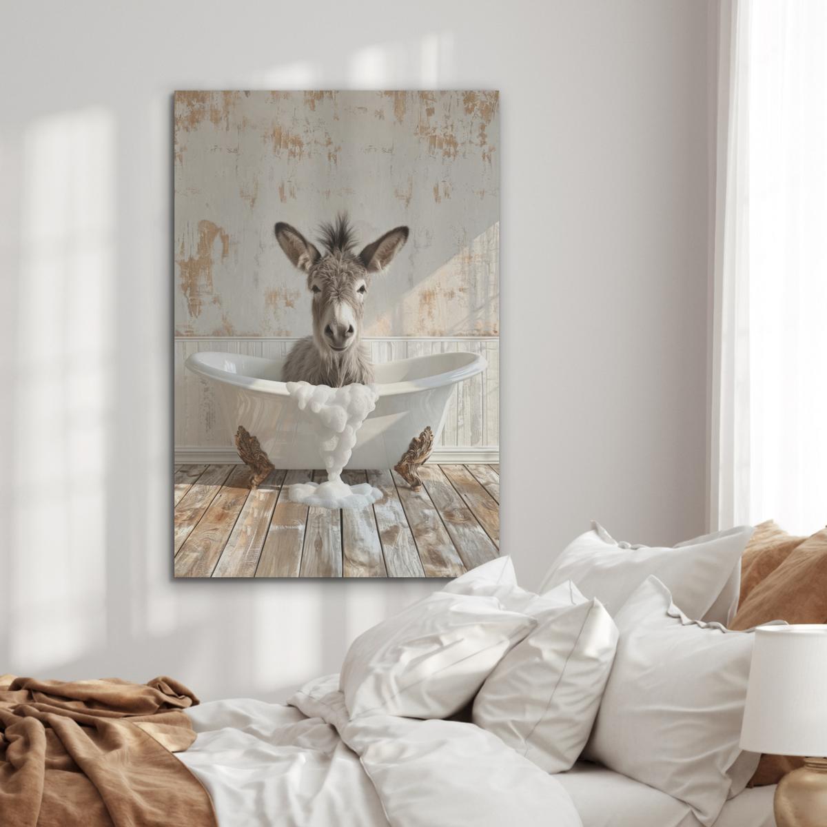 AKUSTIKBILD Esel - Tiere - Badewanne - Schaumstoff Wanddeko 70x100 cm - Weiß, Kunststoff (70/100/0.9cm) - MuchoWow