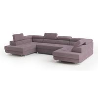WOHNLANDSCHAFT RAGGIO Lila Velours-Stoff mit Schlaffunktion - Lila, Holz (336/90/202cm) - MASSENO