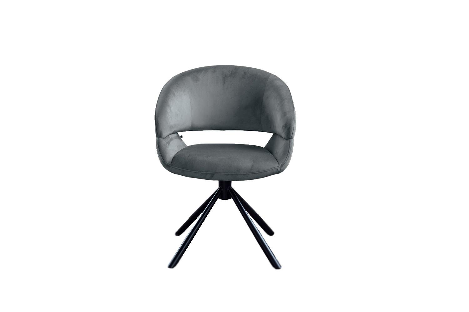 ESSZIMMERSTUHL LARA Grau Velvet Drehbar (360°) (1er-Set) - Blaugrau/Schwarz, Kunststoff/Textil (61/82/62cm) - KAWOLA