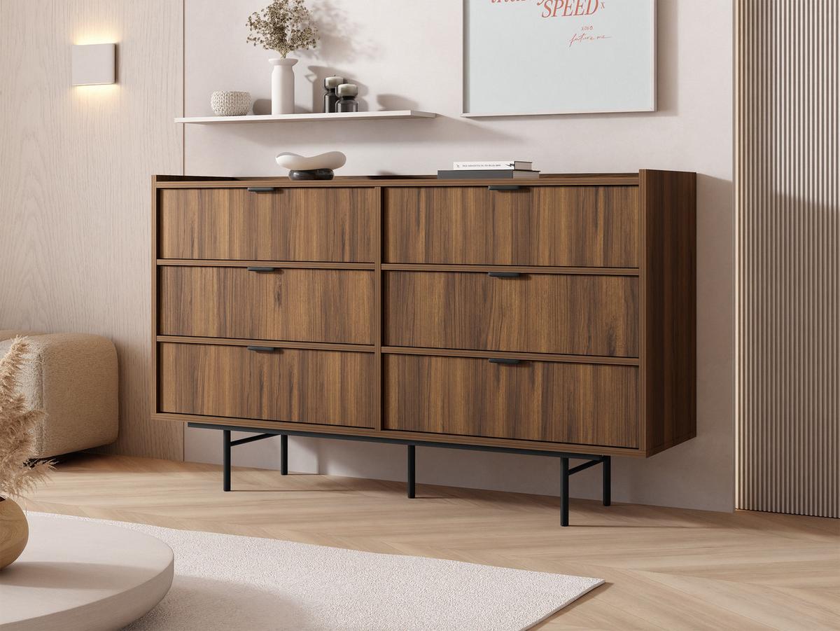 KOMMODE Edison 6S - Nussbaumfarben/Schwarz, Holzwerkstoff/Metall (150/90/40cm) - MIRJAN24