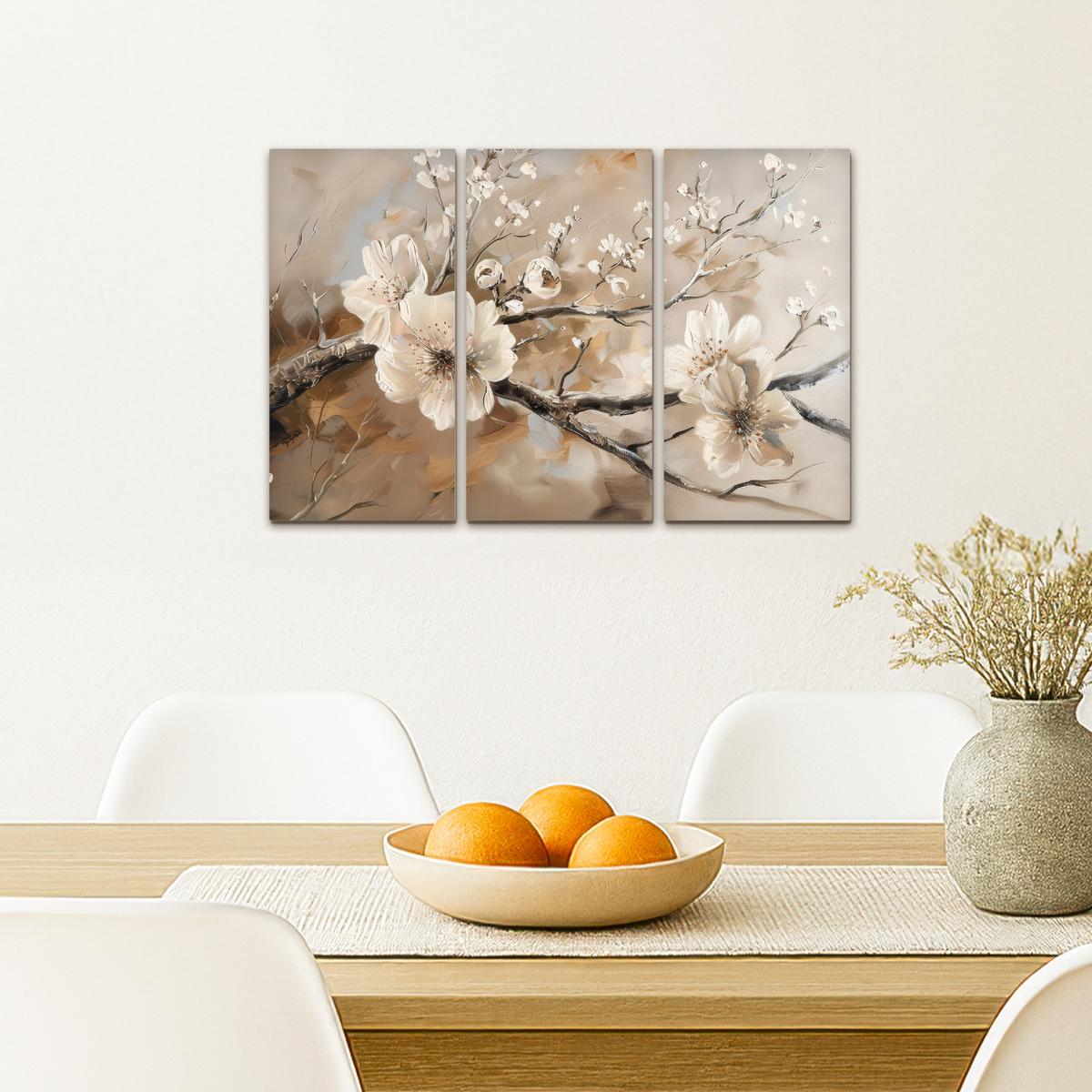 LEINWANDBILD 3er Set Blüte - Beige - Abstrakt - Blumen 60x40 cm - Hellbraun, Textil (60/40cm) - MuchoWow