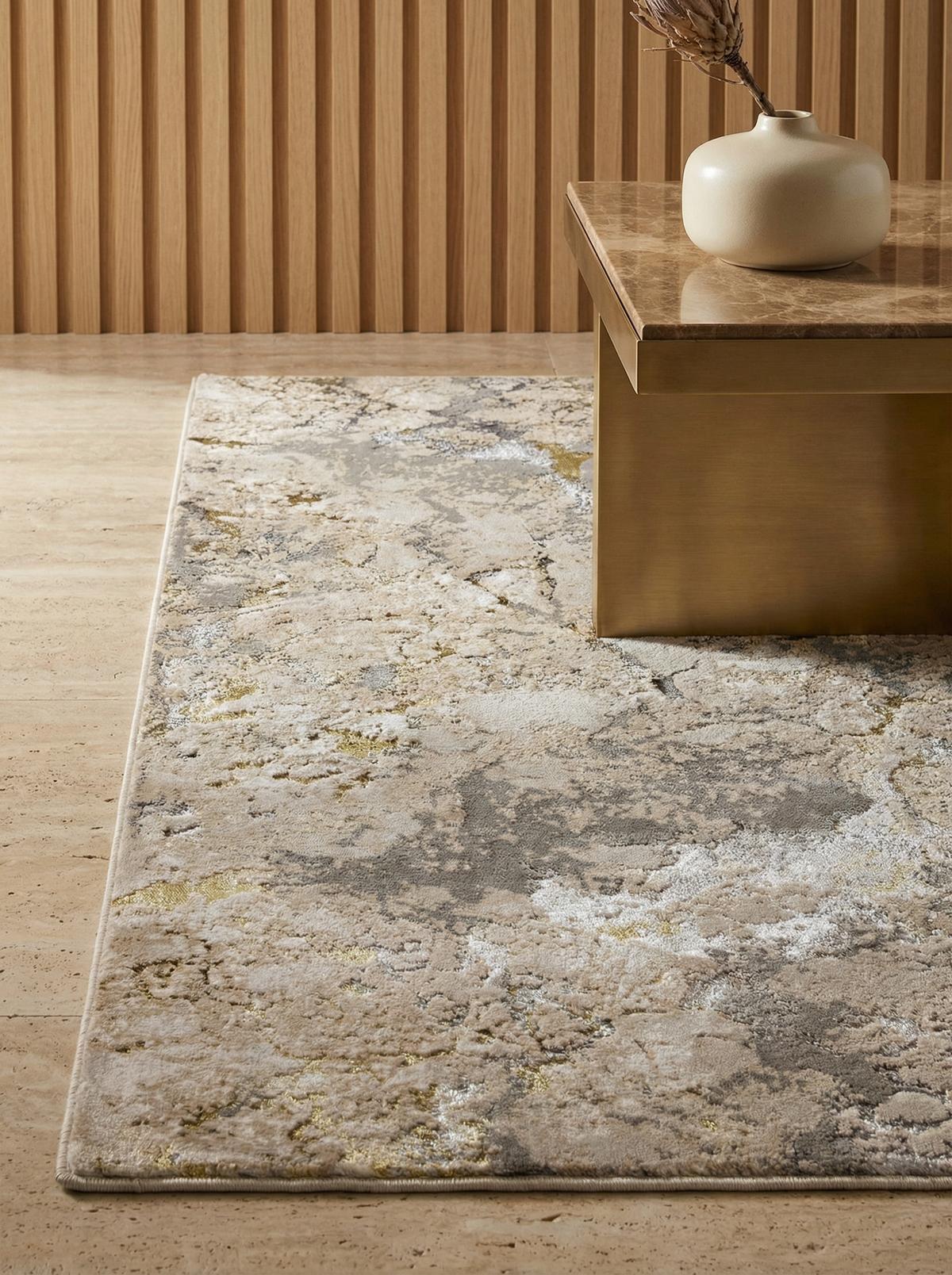TEPPICH SARNTAL, abstrakt, aus Polyester, Gold, 160 x 230 cm - Goldfarben, Textil (230/160cm) - KADIMA DESIGN