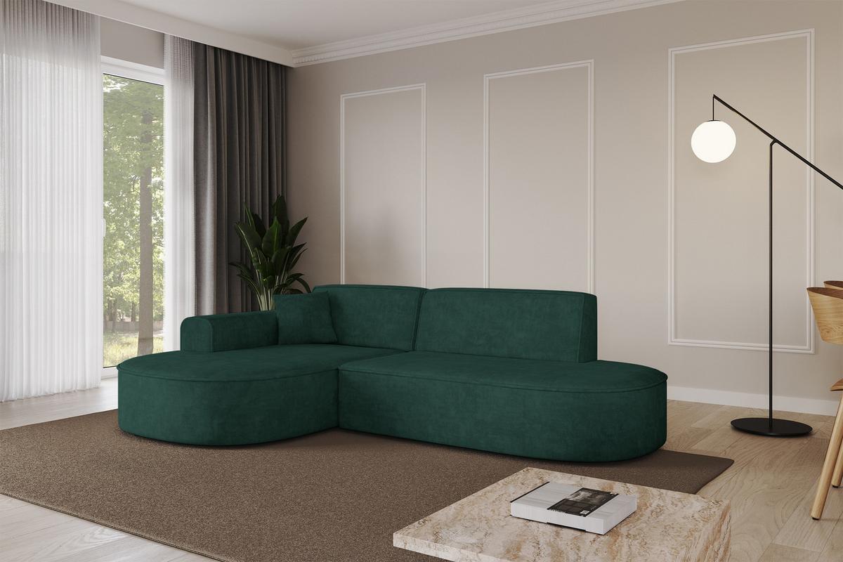 ECKSOFA Ottomane Links MARI-L1 - 243x171x79 cm Grün Velours - Schwarz/Grün, Holzwerkstoff/Kunststoff (243/171cm) - ALTDECOR