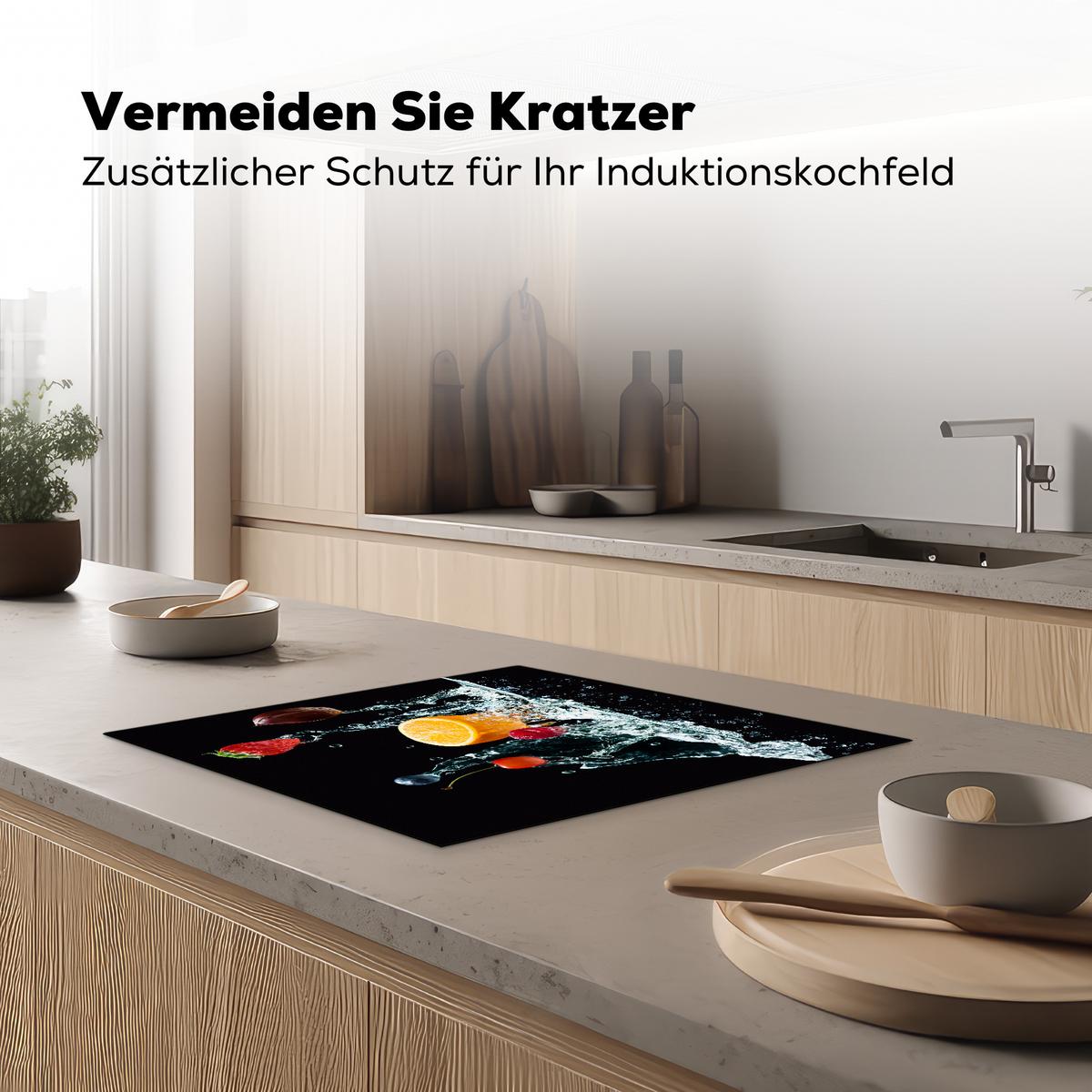 HERDABDECKPLATTE Wasser - Obst - Orange - Erdbeere - Kirsche - Schwarz Herdabdeckung Induktionsfeld 60x52 cm - Orange, Kunststoff (60/52/0.2cm) - MuchoWow