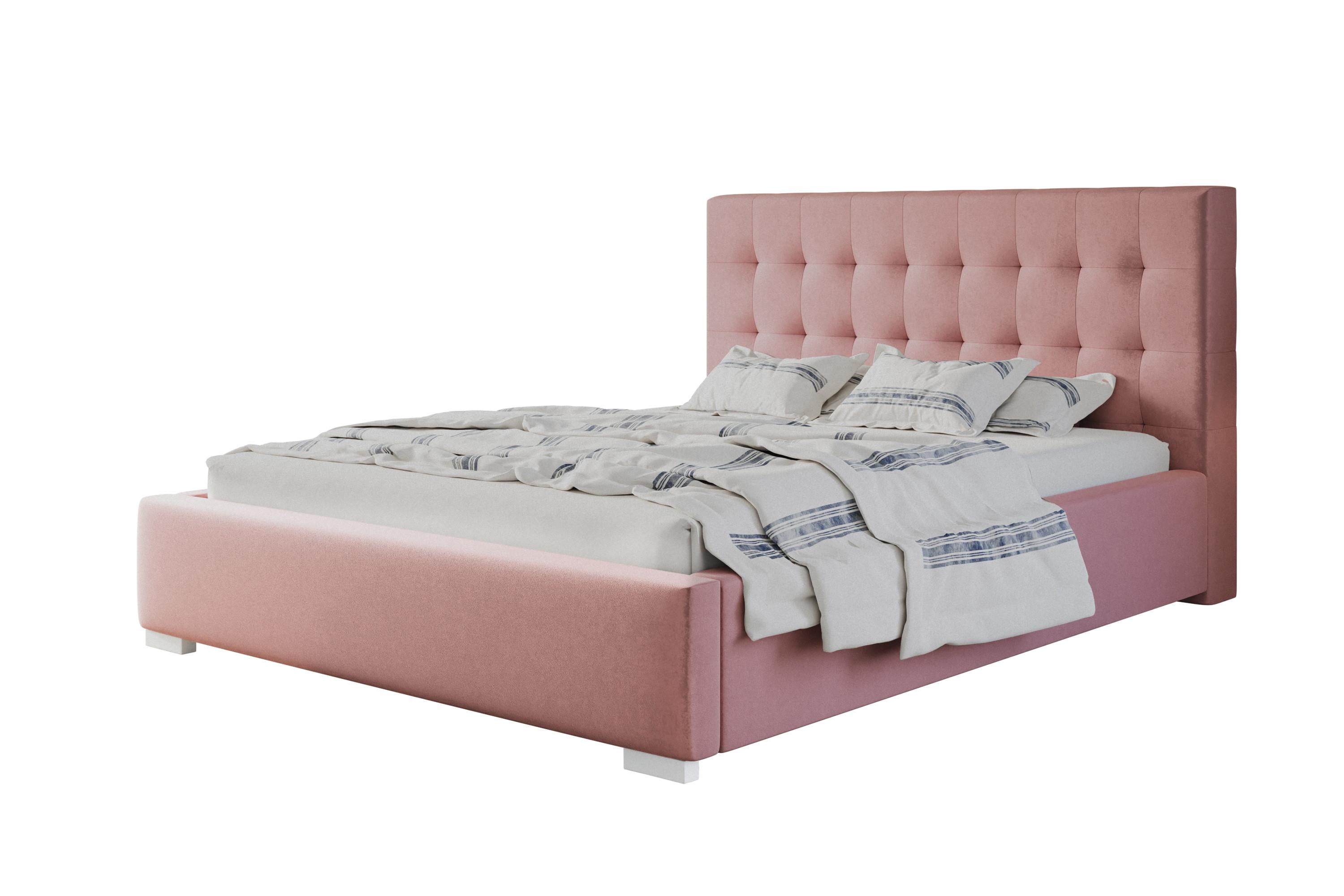POLSTERBETT RIO, 180x200 cm, mit Bettkasten und Lattenrost aus Holz, Velourstoff, Farbe: Rosa - Rosa, Holz/Kunststoff (180/200cm) - Alpi-Möbel