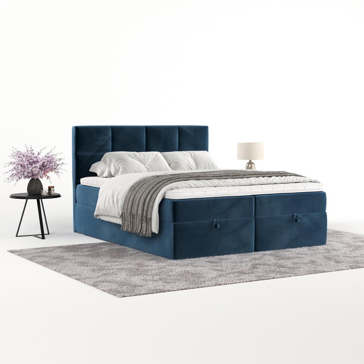 BOXBETT Velto 180/200 cm Dunkelblau im Kronos Stoff - Schwarz/Dunkelblau, Holz/Holzwerkstoff (180/200cm) - AltaBeds