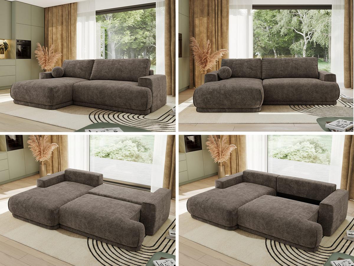 ECKSCHLAFSOFA RINA L Braun Schenille grob gewebt - links - Schwarz/Braun, Kunststoff/Textil (267/170cm) - MKS