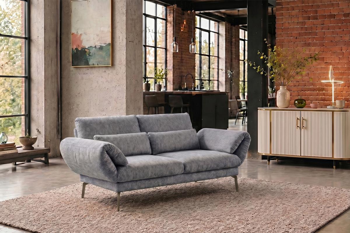 SOFA HOLLY Grau Flachgewebe - Braun/Grau, Textil/Metall (176/90/92cm) - KAWOLA