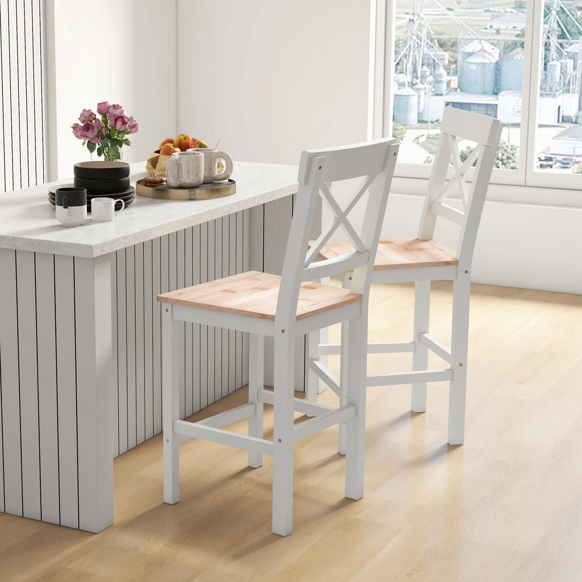 BARSTUHL 2er Set Kiefernholz Naturholz - Naturfarben, Holz (41/97.5/46cm) - HOMCOM