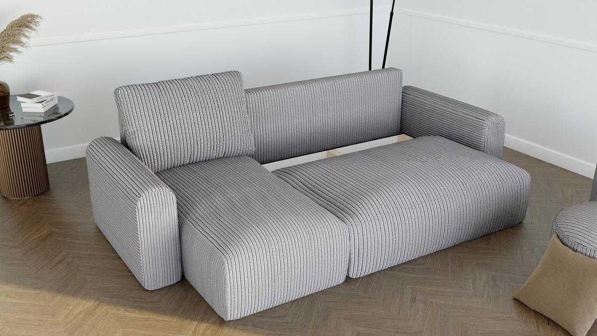 ECKSOFA mit Schlaffunktion und Bettkasten, Grau - Grau, Holzwerkstoff/Textil (244/98cm) - Idohome