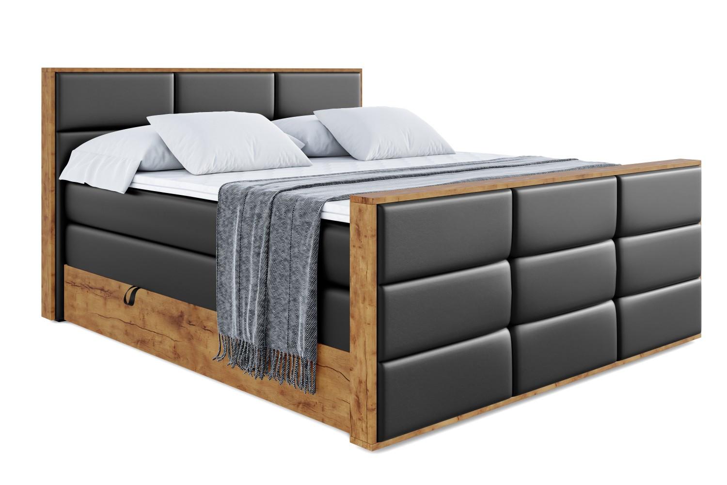 BOXSPRINGBETT mit Matratze H3|H4 und Lattenrost - LOLLI1-Z KING-120x200 - Schwarz Kunstleder - Schwarz, Holzwerkstoff (120/200cm) - ALTDECOR