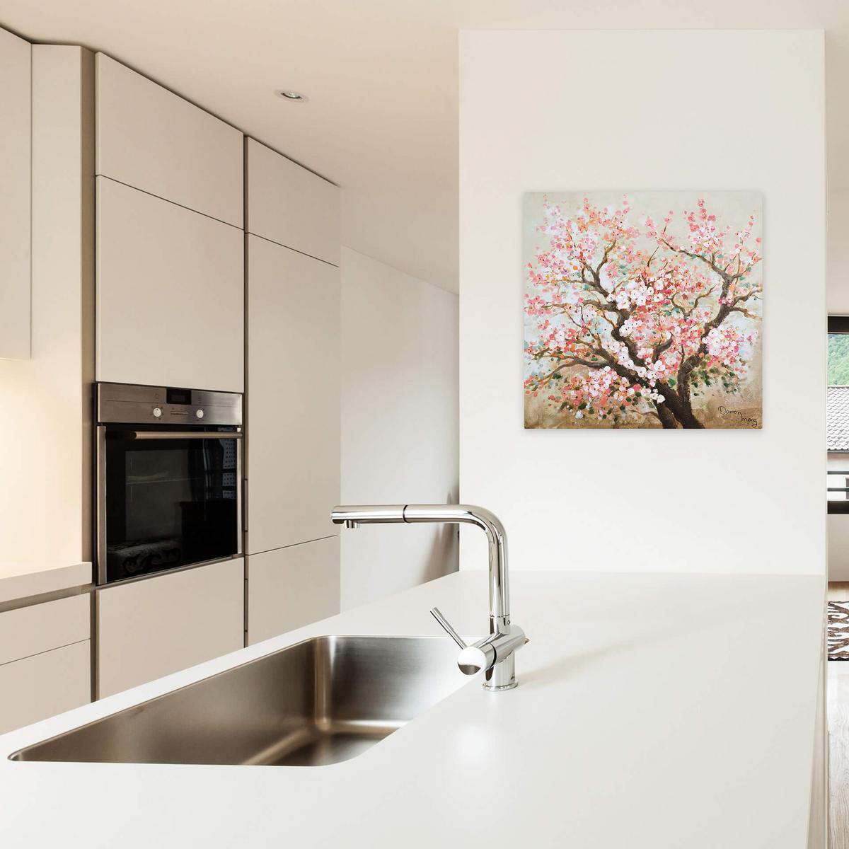 ACRYLBILD HANDGEMALT 80/80 cm - Pink/Braun, Holz/Textil (80/80cm) - KUNSTLOFT