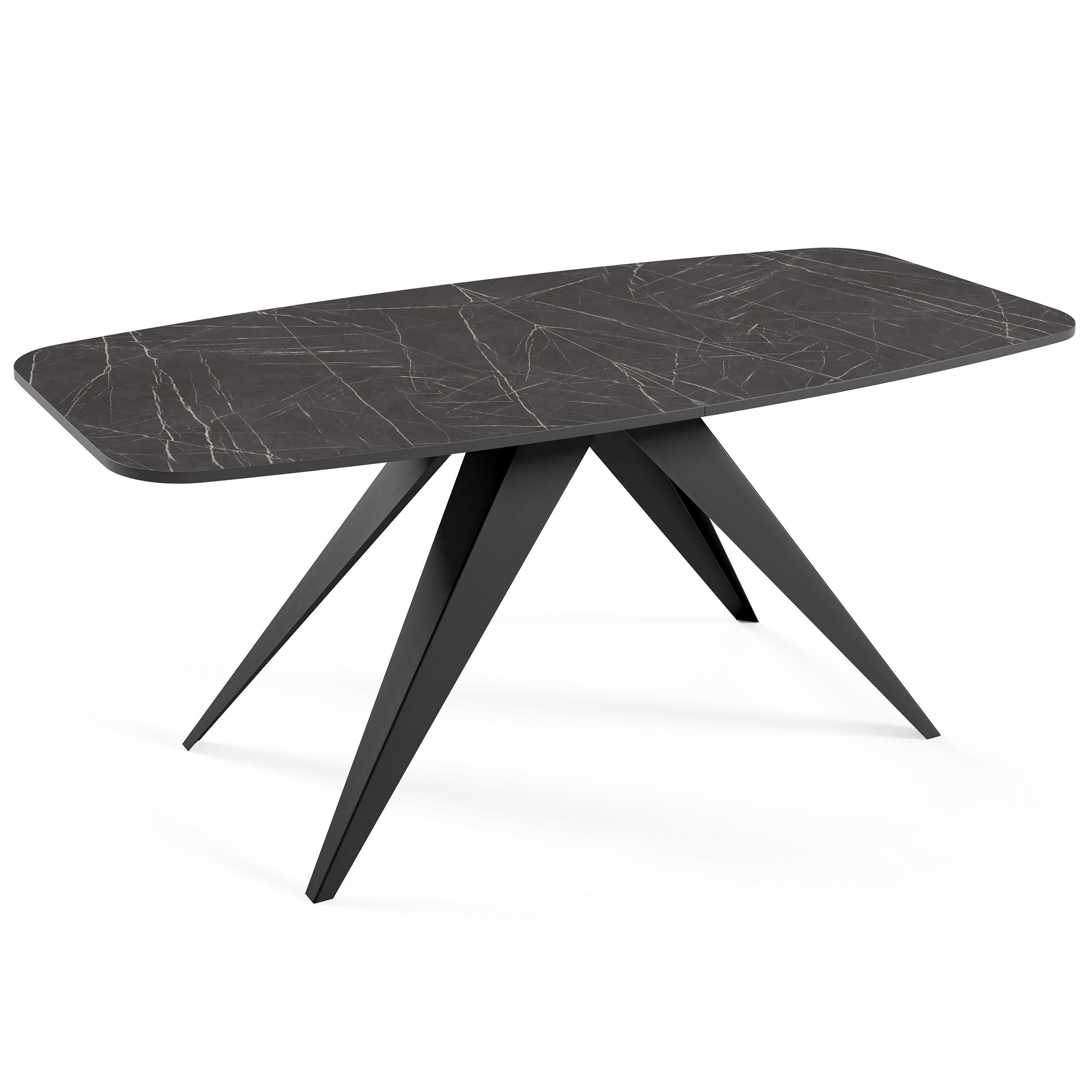 ESSTISCH Ferini, Ovaler Tisch mit Ausziehfunktion, 160-200x80 cm, Schwarz+Black Pietra Grigia - Schwarz, Metall (160/80/76cm) - Beautysofa
