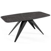 ESSTISCH Ferini, Ovaler Tisch mit Ausziehfunktion, 160-200x80 cm, Schwarz+Black Pietra Grigia - Schwarz, Metall (160/80/76cm) - Beautysofa